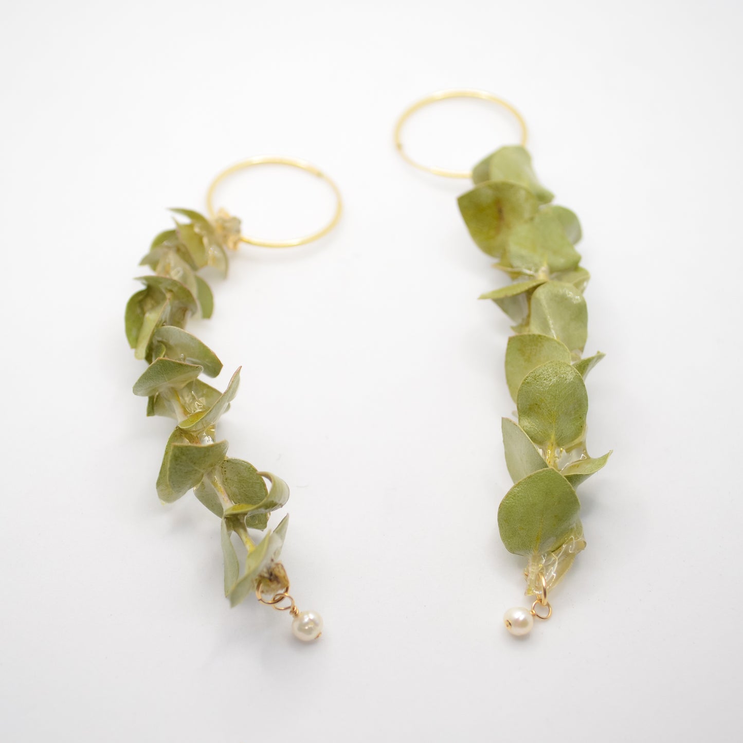 Spiral Eucalyptus Rock Candy Hoops with Freshwater Pearls