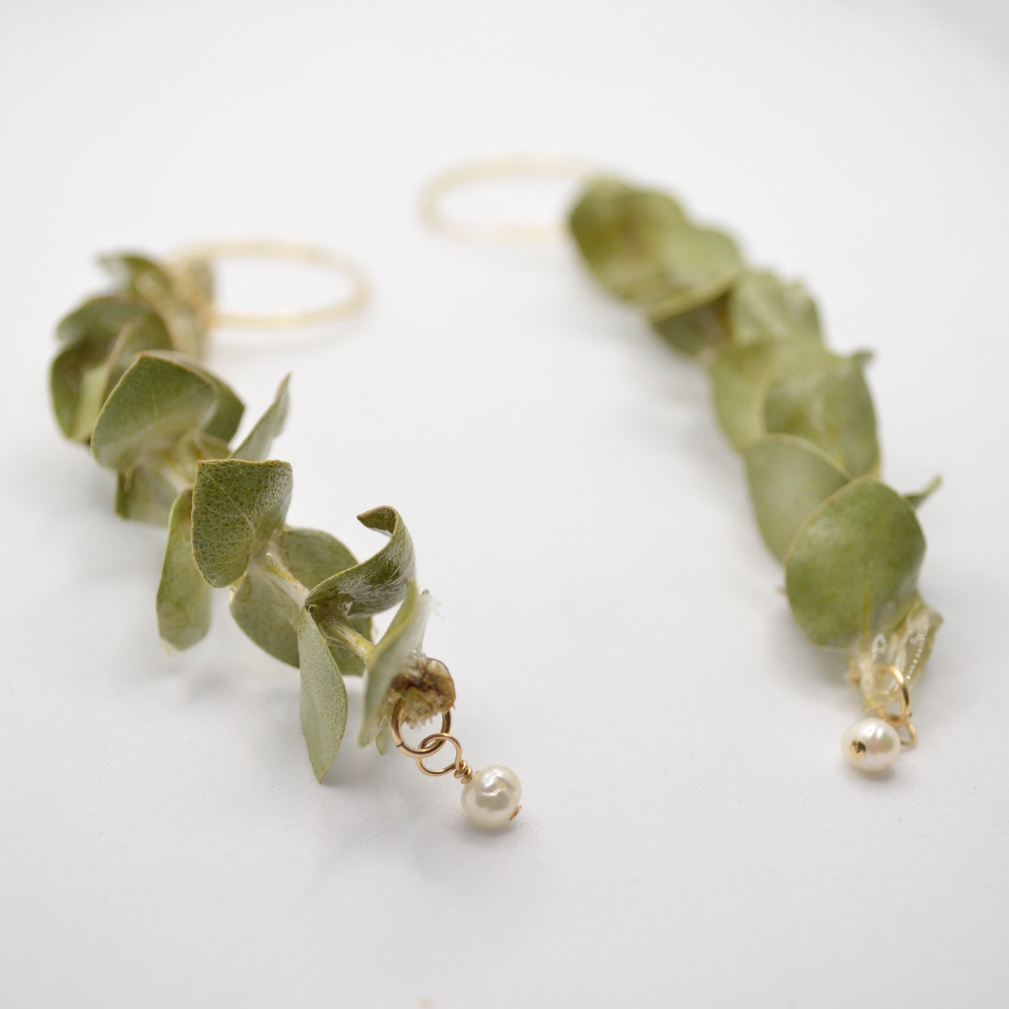 Spiral Eucalyptus Rock Candy Hoops with Freshwater Pearls